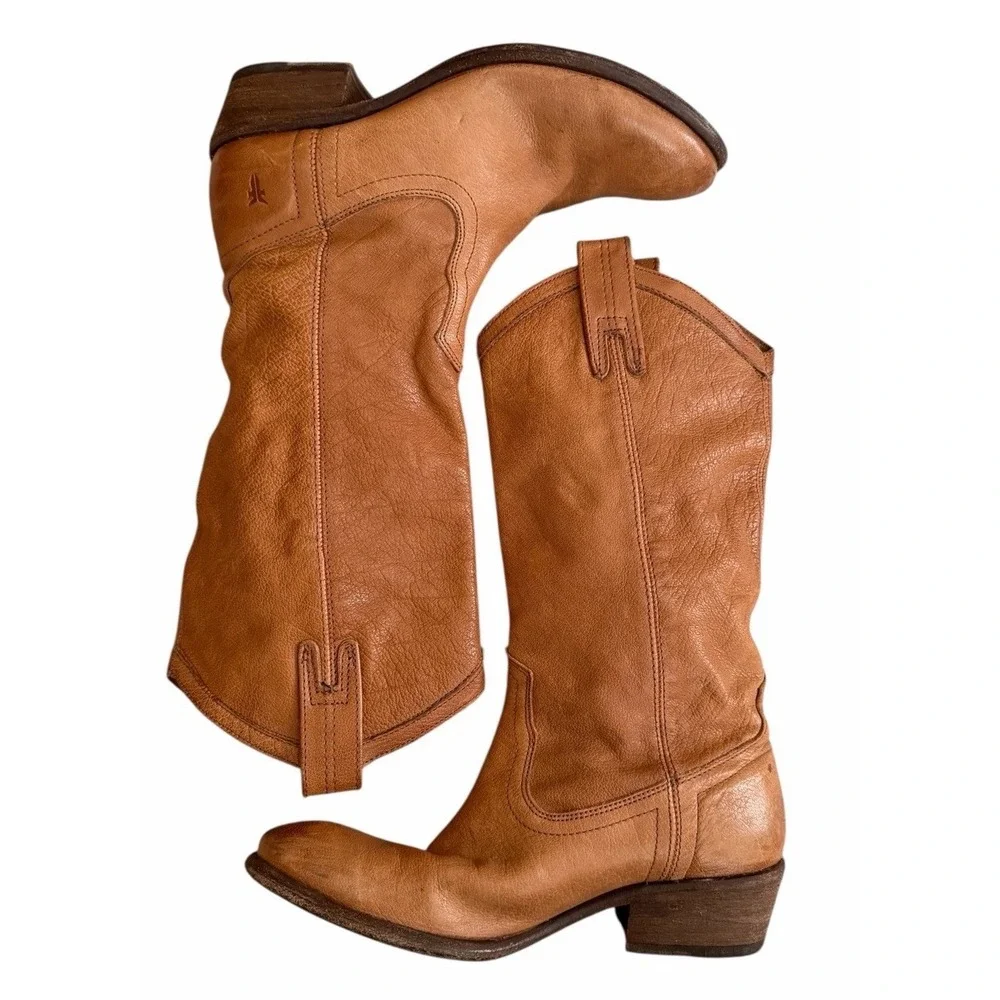Frye Carson Mid-Calf Leather Boots Tan #77687‎ Women's Size 7.5B